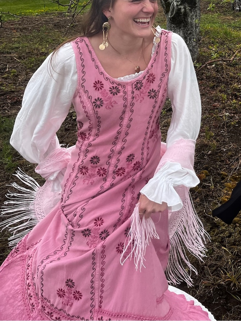 Pink Embroidered Peasant Dress